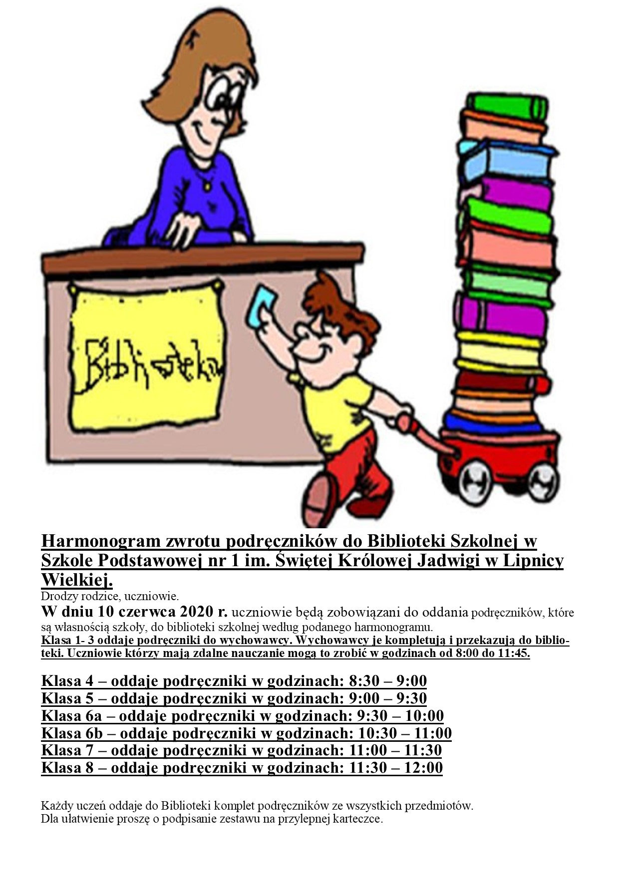 Harmonogram zwrotu podręczników