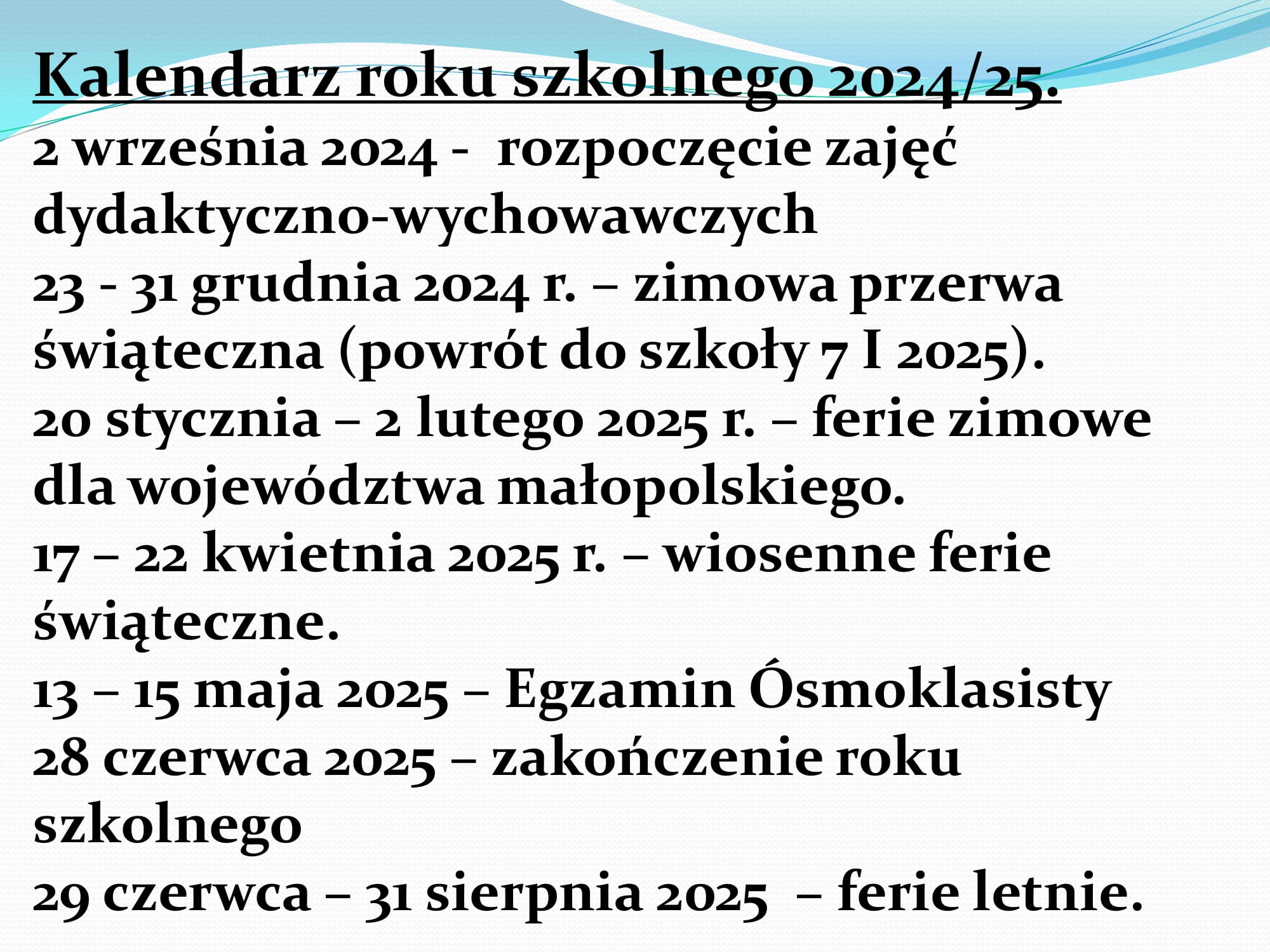 Kalendarium Roku Szkolnego 2024 1
